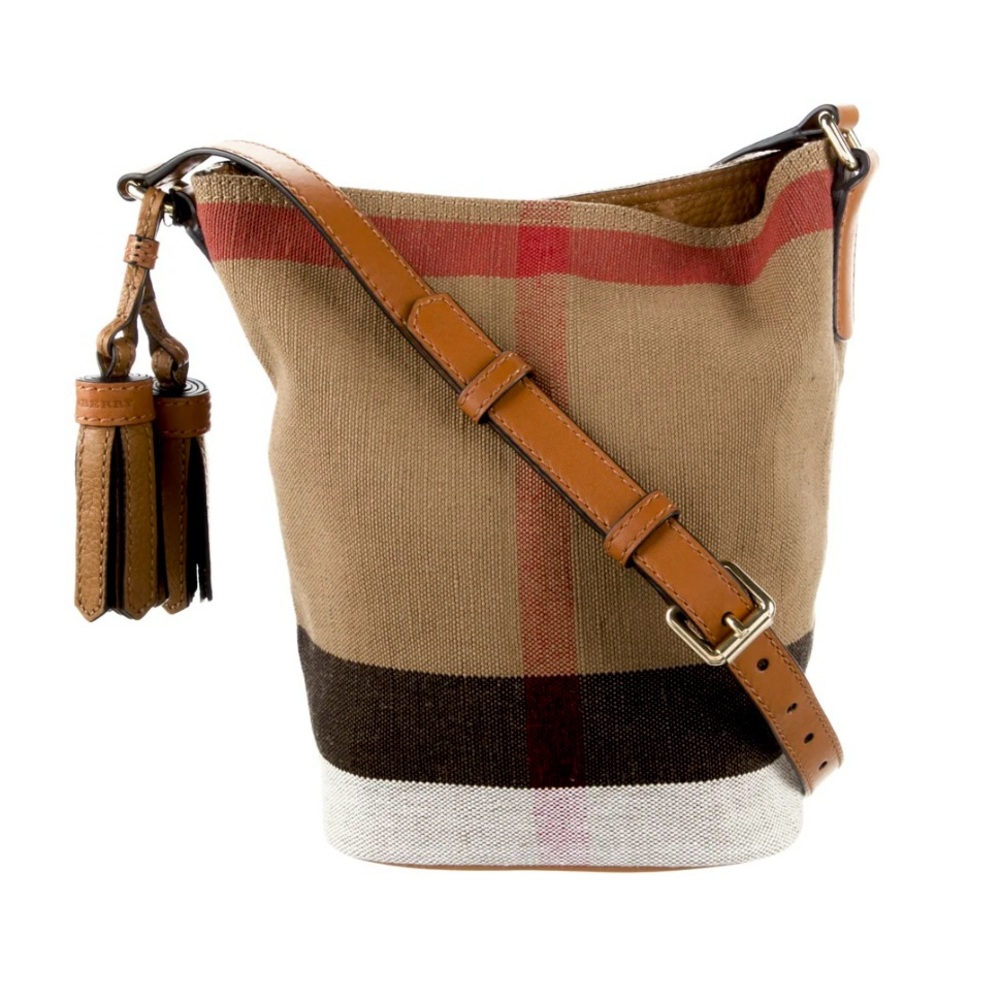Autentic Burberry Ashby Bucket Bag, House Check Canvas